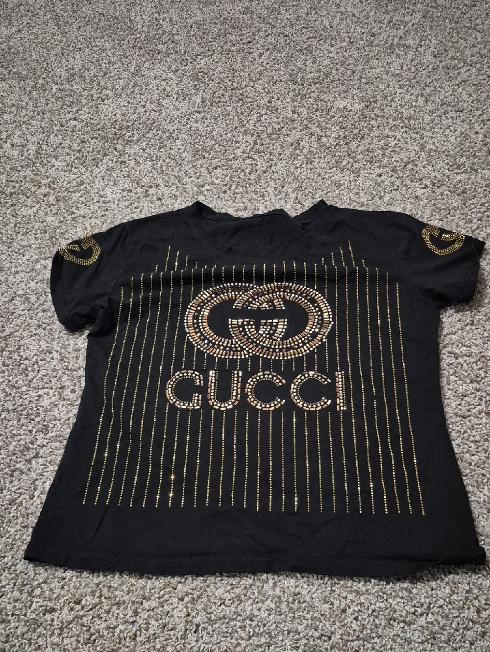 Gucci Black Short-Sleeve Tee with Gold Stud Detail